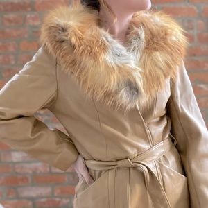 Scully Vintage Leather Trench Coat with Faux Fur